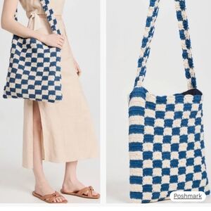 Gunes Blue and White Checkered Crochet Tote
